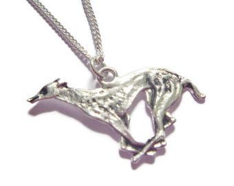 1990's Vintage Running Greyhound Pendant on Chain // Silver Plated Necklace // Made in England // Gift for animal lovers // Stocking filler
