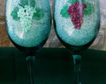 Pair of hand painted wine glasses