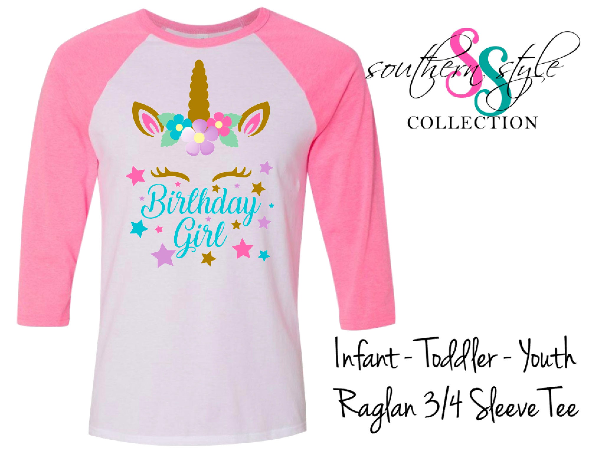 Unicorn Birthday Girl Raglan Shirt Unicorn Birthday Party