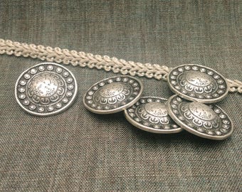 Metal buttons, antique silver colored, 2,8 cm, 1,1 inch, traditional motif, medieval costumes, Bavarian dress