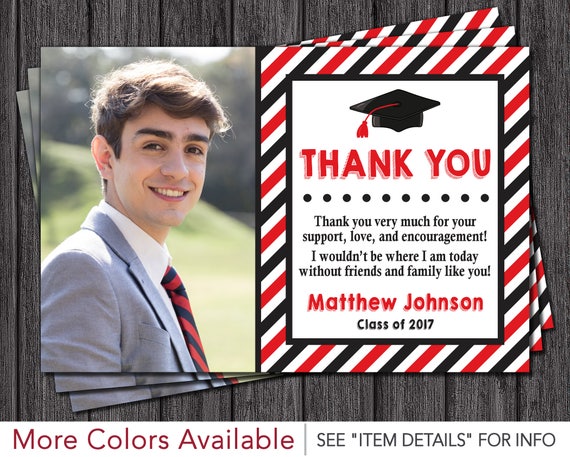 Graduation Thank You Card | Graduation Party Thank You Card | Red and Black by Puggy Prints