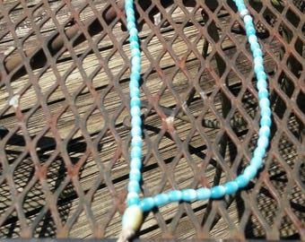 Light blue and silver Mala prayer bead necklace