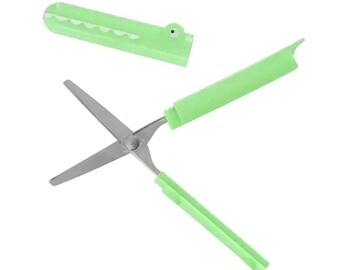 Crocodile scissors | pen style scissors | cute scissors with a cap | tropical stationery | compact scissors