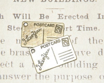2 bronze 16x26mm metal postcard charms
