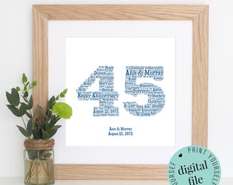 45th ANNIVERSARY GIFT - Word Art - Printable Gift - 45 Year Anniversary - 45th Wedding Anniversary - Sapphire Anniversary -Personalised Gift