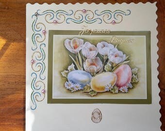 White flowers and Easter eggs - hand made card