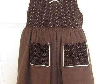 chocolate corduroy polka dot girl's dress