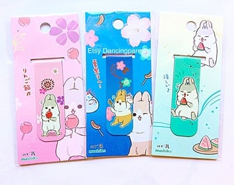 3 Kawaii rabbit bookmarks Bunny Rabbit Machiko Kawaii stationery Cute bookmarks Rabbit lover gift Anime Japan style Magnetic bookmark clips