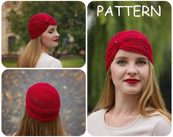 Crochet Pattern - Beanie Hat With Bead Crochet Pattern - Lace Crochet Graph Pattern - Chemo Hat Pattern - DIY Summer Women’s Hat Pattern
