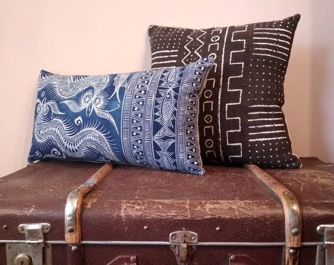 Amazing Black-and-White Tribal African Handspun Mudcloth Pillow Cover/Boho Decorative Pillow/Ethnic Textile Pillow Cover
