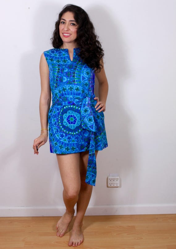 1960s Ultra Mini Blue Hypnotic Dress