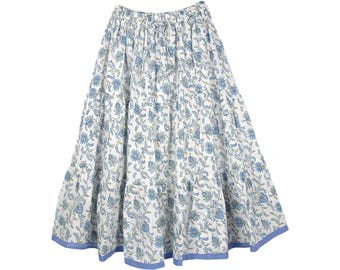 Hydrangea Blue Cotton Summer Knee Length Skirt