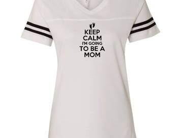 Keep Calm I'm Going to Be A Mom LAT - Women's Football V-Neck Fine Jersey Tee - 3537