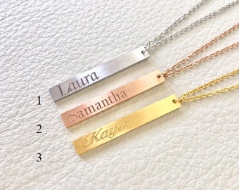 Name Bar Necklace, Vertical personalized necklace, Engraved Jewelry, Gifts for her