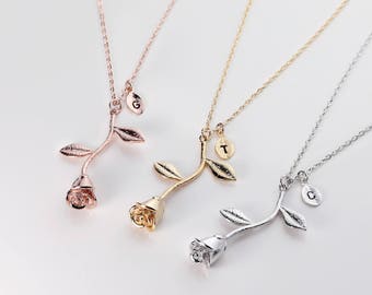 Rose Necklace Beauty and the Beast Necklace Bridesmaid Personalized Jewelry Grandma Necklace Bridesmaid gift Anniversary Gifts for Her