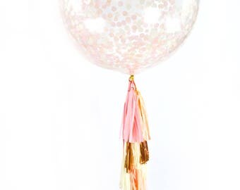 36” Blushing Peony Balloon, Giant Clear Balloon, Confetti Balloon, Tassel Balloon, First Birthday Wedding Balloon Bridal Shower Baby Shower