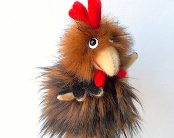 Cockerel. Little cock. For little hands. Bibabo. Toy glove. Hand puppet. Marionette.