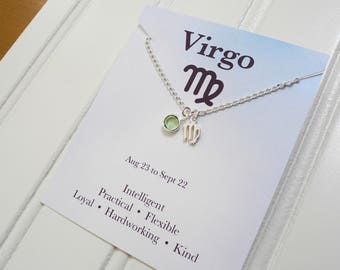 Virgo Necklace, Sterling Silver Constellation Necklace, Sterling Silver Zodiac Necklace, Birthstone Necklace, Birthday Gift