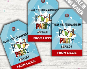 Pool Party Favor Tags (Swimming Party Thank You Tags). Printable PDF (EDITABLE). Instant Download.