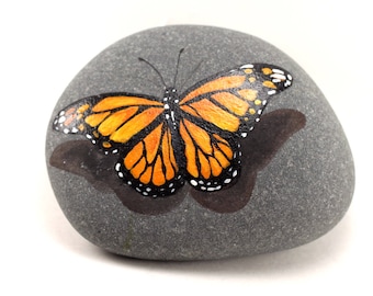 Original Hand Painted Monarch Butterfly Resting on A Rock