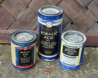 Boric Acid Tins, Boracic Acid, Vintage Medicine, IDA Drug Stores, Drug Trading Company, 8 oz., 4oz., Canada, Sold together, Canadiana