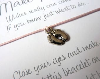 Wish Bracelet - Baby Feet Charm / Mum to be / Mom Gift / Baby Shower / Pregnancy announcement / Choice of colours / New Baby / Wish Knots