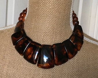 Faux tortoiseshell and amber bead necklace