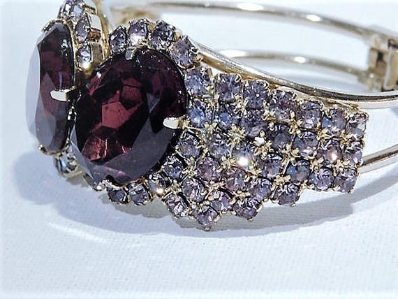 Rhinestone Clamper Bracelet Mid Century 1960s 60s Designer Fashion Jewelry Vintage Pave Crystal Clamp Hinged Cuff Bangle Hollywood Wedding