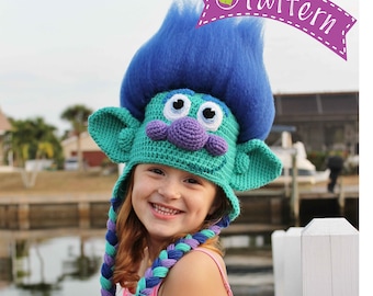 Trolls Happy Branch Crochet Hat PDF Pattern, Crochet Hat Pattern, Trolls Movie Happy Branch Hat, Trolls Toddler Boy Crochet hat,