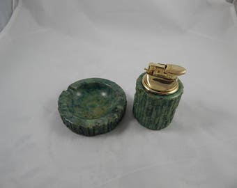 Vintage Table Lighter with Matching Ashtray Working