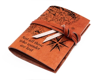 Travel journal - leather bound journal - personalized journal - travel notebook - custom journal - not all those wander are lost - gift idea