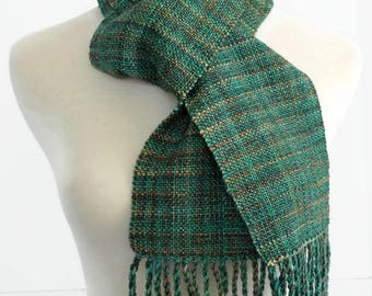 green hand woven wool scarf, St Patrick's Day, winter scarf, Christmas gift idea, hand made by SpunWool