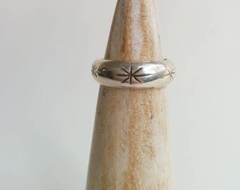 Sterling Silver Designer Versani Star Asterisk Engraved Smooth Band Stacker Stacking Ring
