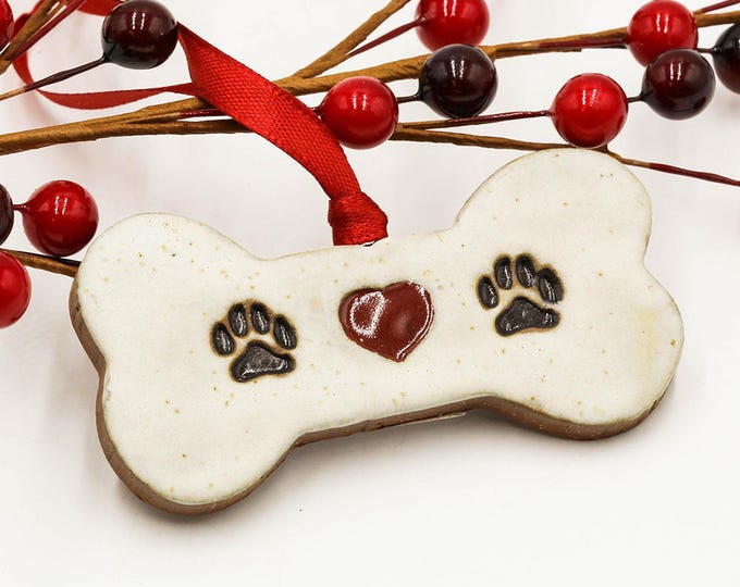 Dog Bone Ornament | Christmas Ornament | Handmade Ornament | Ceramic Ornament | Dog Lover Gift | Christmas Gift | Stocking Stuffer