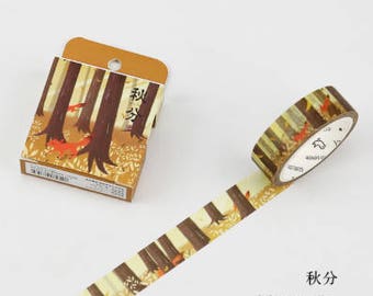 Autumn Fox - Autumn Washi Tape - Fox Washi Tape - Tree Washi Tape - Fall Leaves (15mm X 7m)