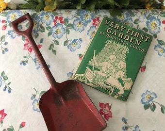 1940's Children's "Very First Garden Book" and Red Metal Toy Shovel
