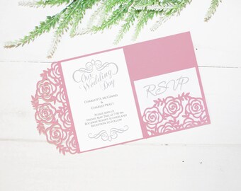Wedding invitation - SVG, DXF, ai, CRD, eps - Roses - Card Templates - Laser Cut - Silhouette Cameo - Cricut- Instant Download 074