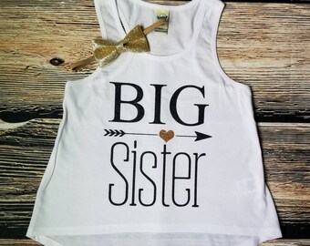 HIGH LOW STYLE Big Sister tank top, Big Sister Shirt, Birth announcement sister shirt