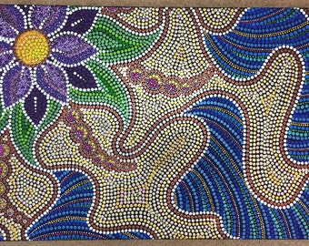 Blooming Dreams Dot Art Painting- original 24 x 36 inch canvas