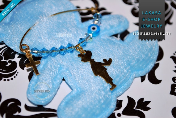 Baby Brooch Boy Heart Sterling Silver Gold plated Blue Swarovski Crystals Jewelry Best Gift Baptism Cross Birthday Mother Mommy Pregnancy