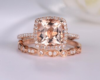 rose gold engagement ring cushion cut morganite ring antique wedding band women halo diamond half eternity - Rose Gold Wedding Rings For Women rose gold engagement ring cushion cut morganite ring antique wedding band women halo diamond half eternity - Rose Gold Wedding Rings For Women
