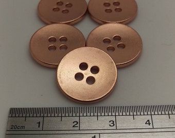 Vintage metal 4 hole Sew On Button, Rose Gold, 15 Pcs, 24L (=15mm), 30L (=19mm), 36L (=23mm)
