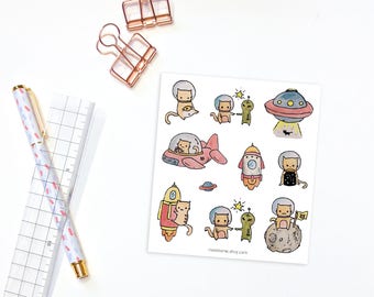 Space cat stickers - 10 decorative planner stickers, bullet journal stickers, cat stickers, decorative stickers, space stickers