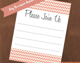 Peach Chevron Party Invitation || Fill-in-the-Blank Invite || INSTANT DOWNLOAD