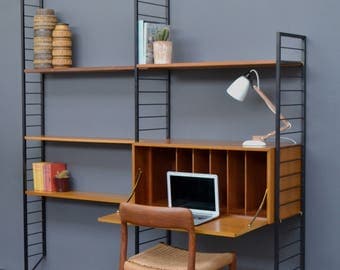 Vintage Mid Century Teak Ladderax Double Bay / Desk / Modular Shelving System