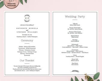 Elegant Wedding Programs Template Download, Printable Editable Wedding Program, Monogram Logo, A4 US Letter Wedding Program Instant Download