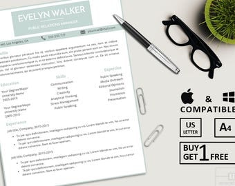 Modern Resume Template | CV Template + Cover Letter | Professional Resume | Teacher Resume | Word Resume | Instant Digital Download