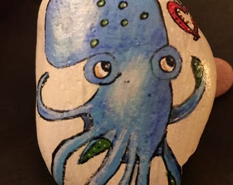 Octopus Love Painted Rock, Collectible & Decor @MoonRocksArt