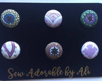 Purple & green fabric magnets, kitchen decor, decorative magnets, fridge magnets, refrigerator magnets, inexpensive gift, unique gift
