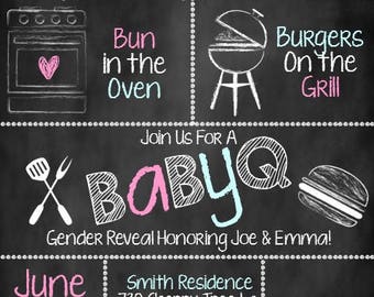 BabyQ Gender Reveal Invitation, BabyQ Invitation, Gender Reveal Invite